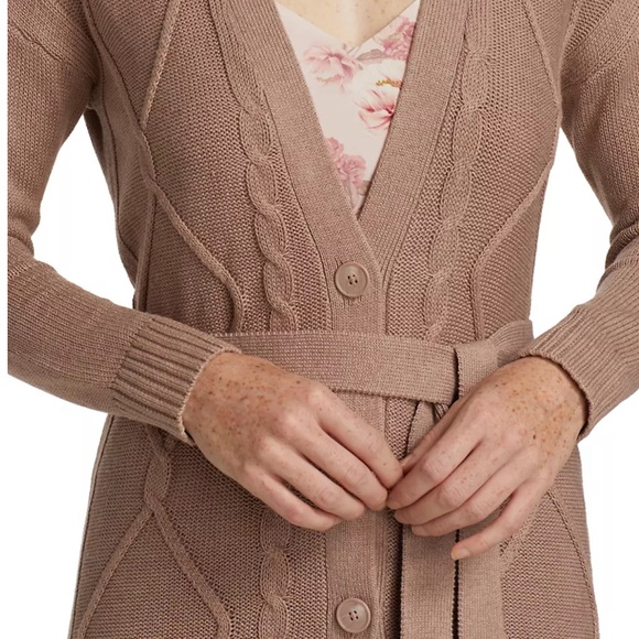 L’AGENCE NWT M Harleen Belted Cable-Knit Cardigan rustic brown nude midi long - Picture 7 of 8